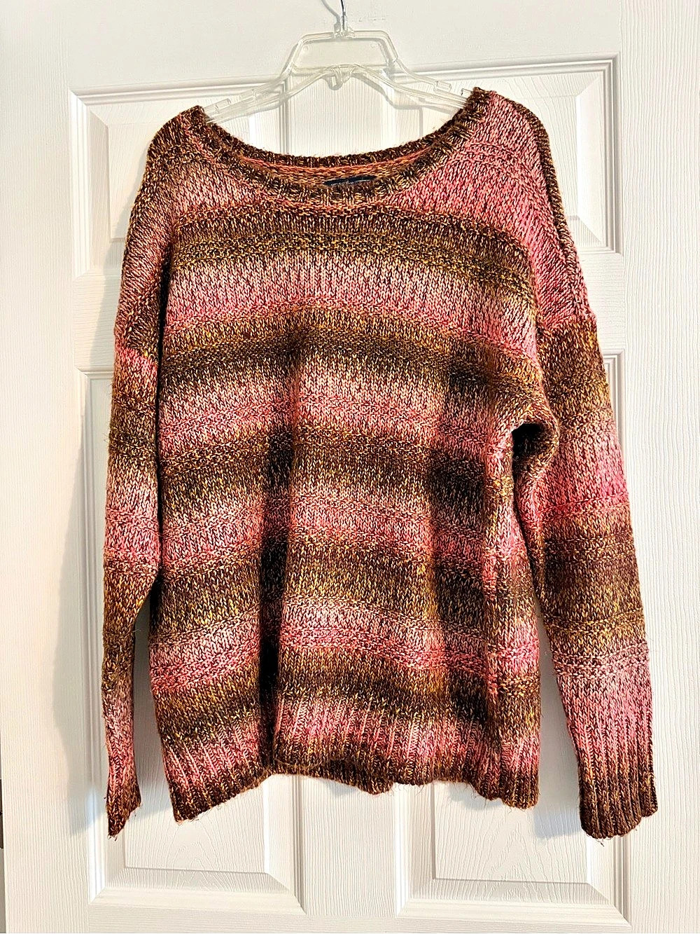 American Eagle Outfitters Striped Crew Neck Sweater in Pink & Brown XL Like New